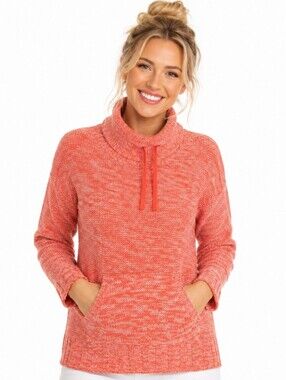 Poof Excellence Coral Creamsicle Marled Cowl Neck Sweater (Sz:s)